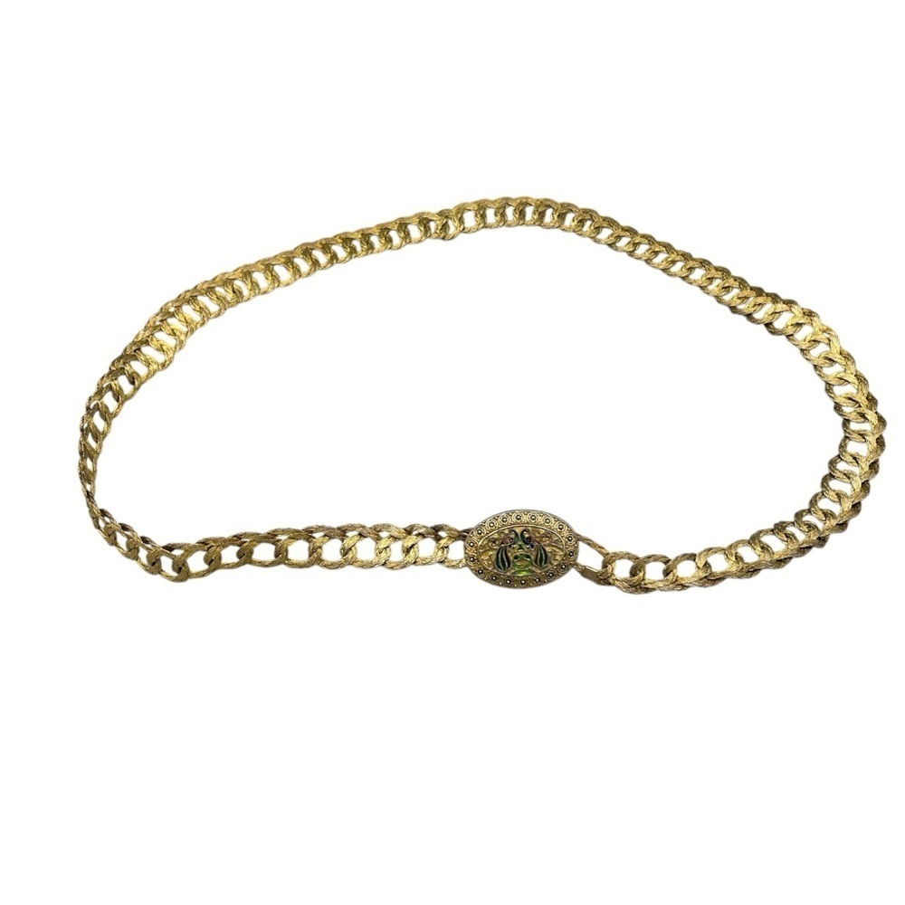 Vintage Gold Chain Belt Necklace Enamel Medallion Heavy 94g Statement